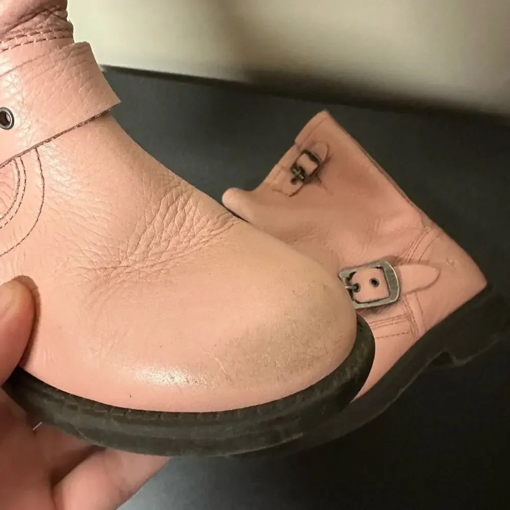 Girls Frye Youth Engineer Boot Pink Leather Biker Pull On Bootie Size 12.5 Girls